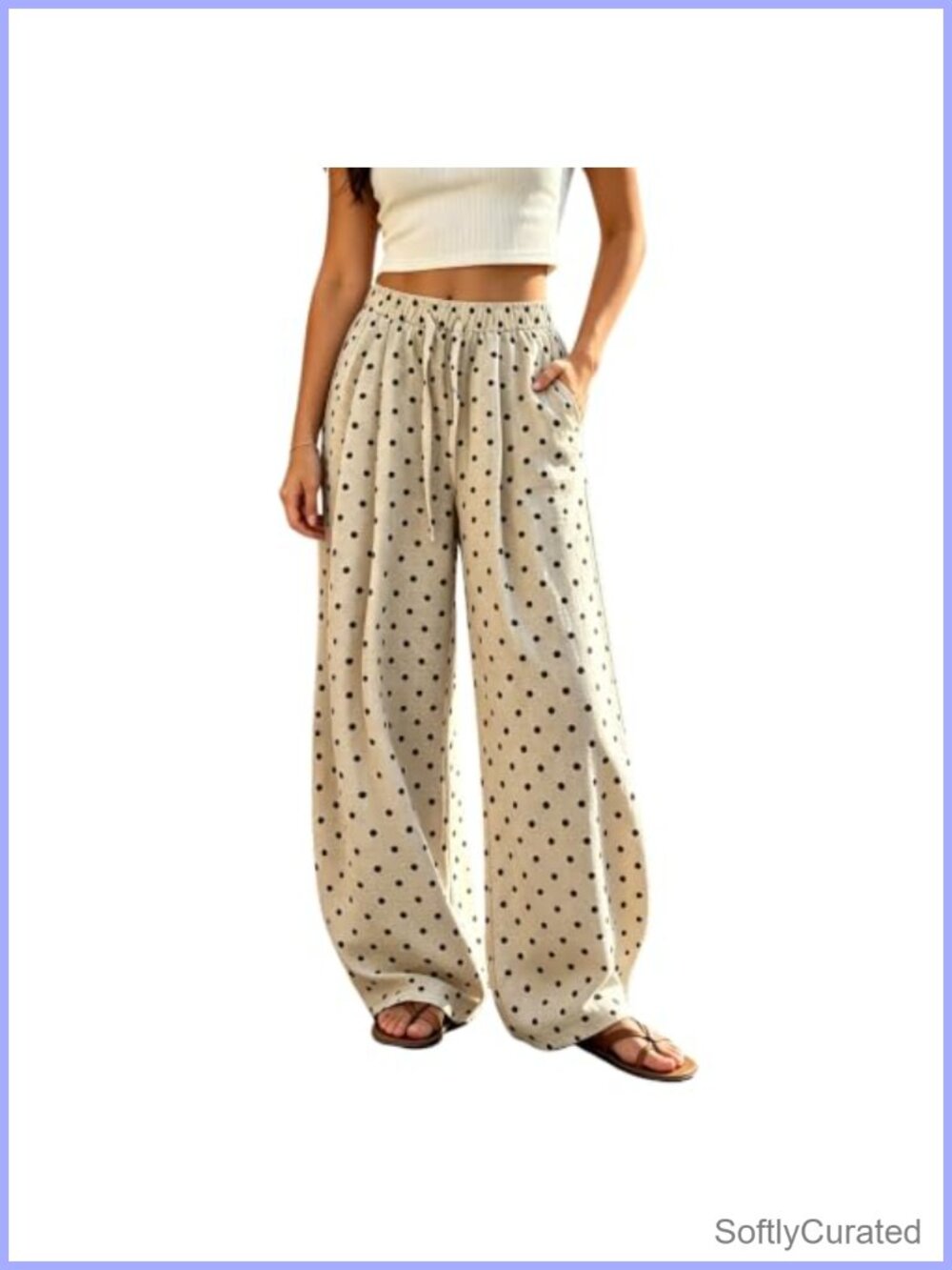 Linen Blend Wide Leg Palazzo Trousers Polka Dot High Rise Casual Pants
